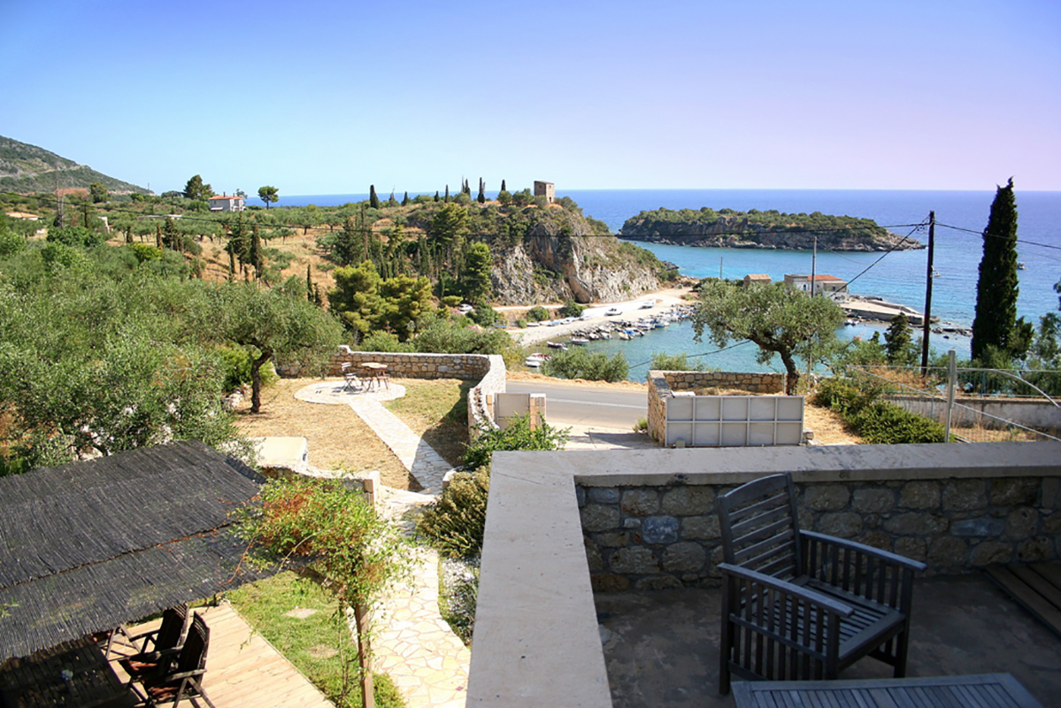 view from main house 1st floor bedroom suite - maison meropi - kardamili villa, peloponnese
